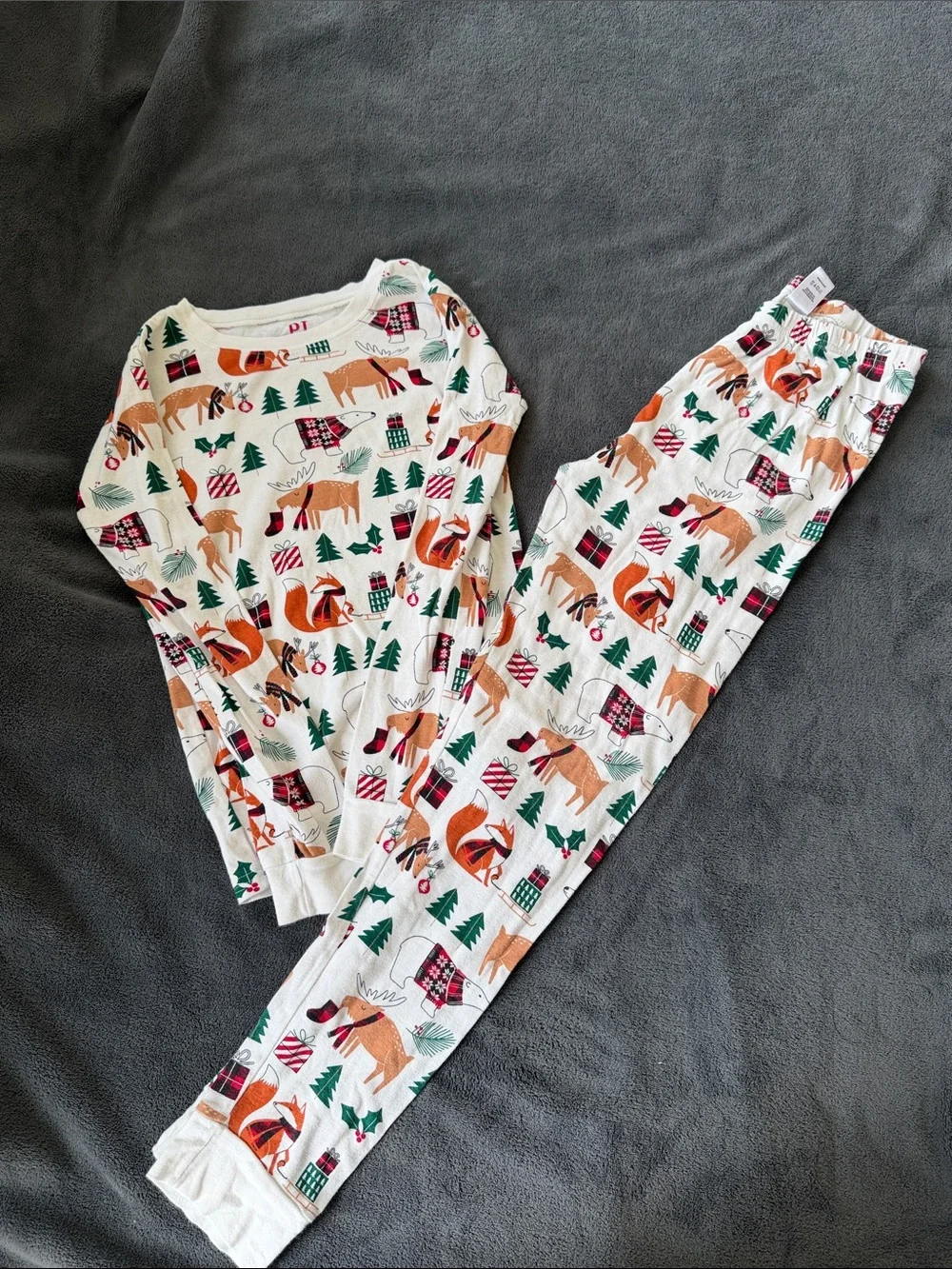 The Children's Place White Holiday Animal Pajama Set with Green & Brown